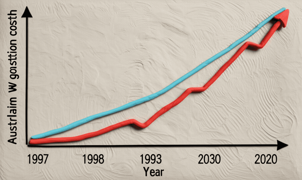 The cost to build a new home in Australia has risen exponentially, far outpacing the linear growth of average wages. This widening gap makes new construction increasingly unaffordable for both developers and buyers.