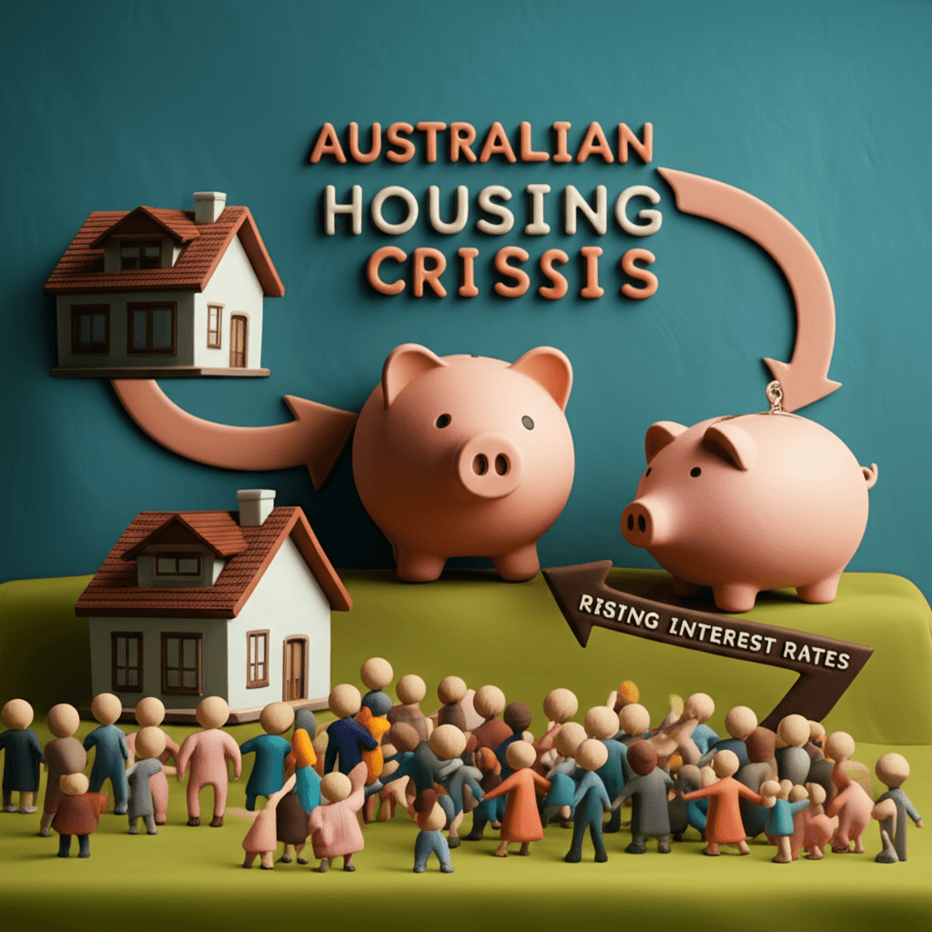 A diagram illustrating the key factors contributing to the Australian housing crisis, such as low supply, high demand, and rising interest rates