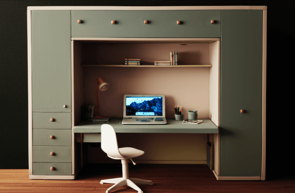 A stylish and functional home office that seamlessly converts into a guest bedroom with a Murphy bed