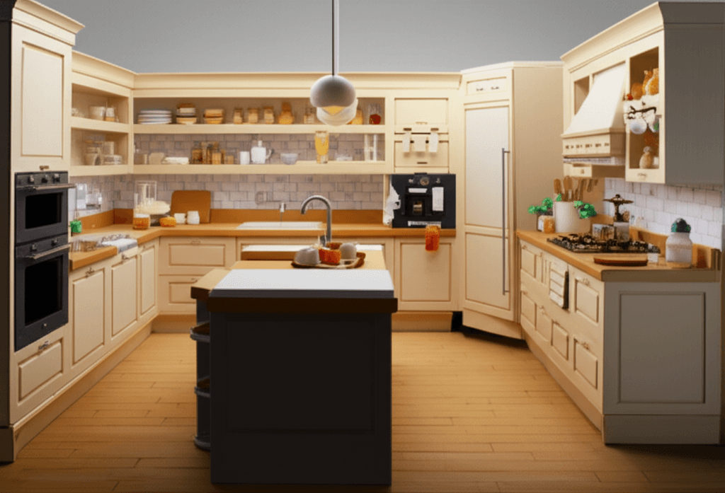 A modern kitchen designed around five key functional zones—consumables, non-consumables, cleaning, preparation, and cooking—creates an intuitive and highly efficient space.