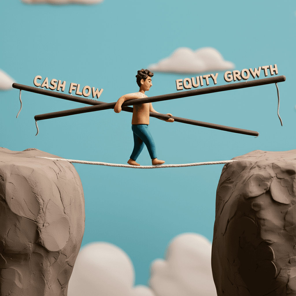 Successful property investing requires balancing the immediate need for cash flow with the long-term goal of equity growth, a concept crucial for portfolio expansion.