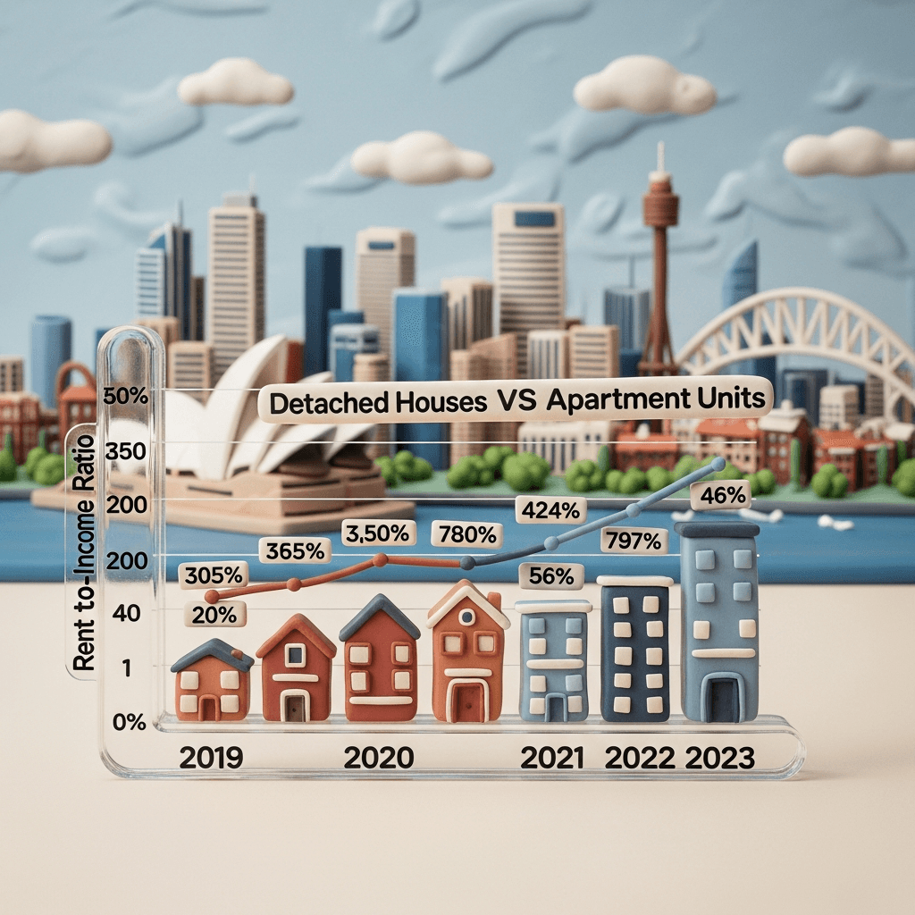 The rental crisis affects all property types, with rent-to-income ratios for both houses and units surging to record highs across Australia.