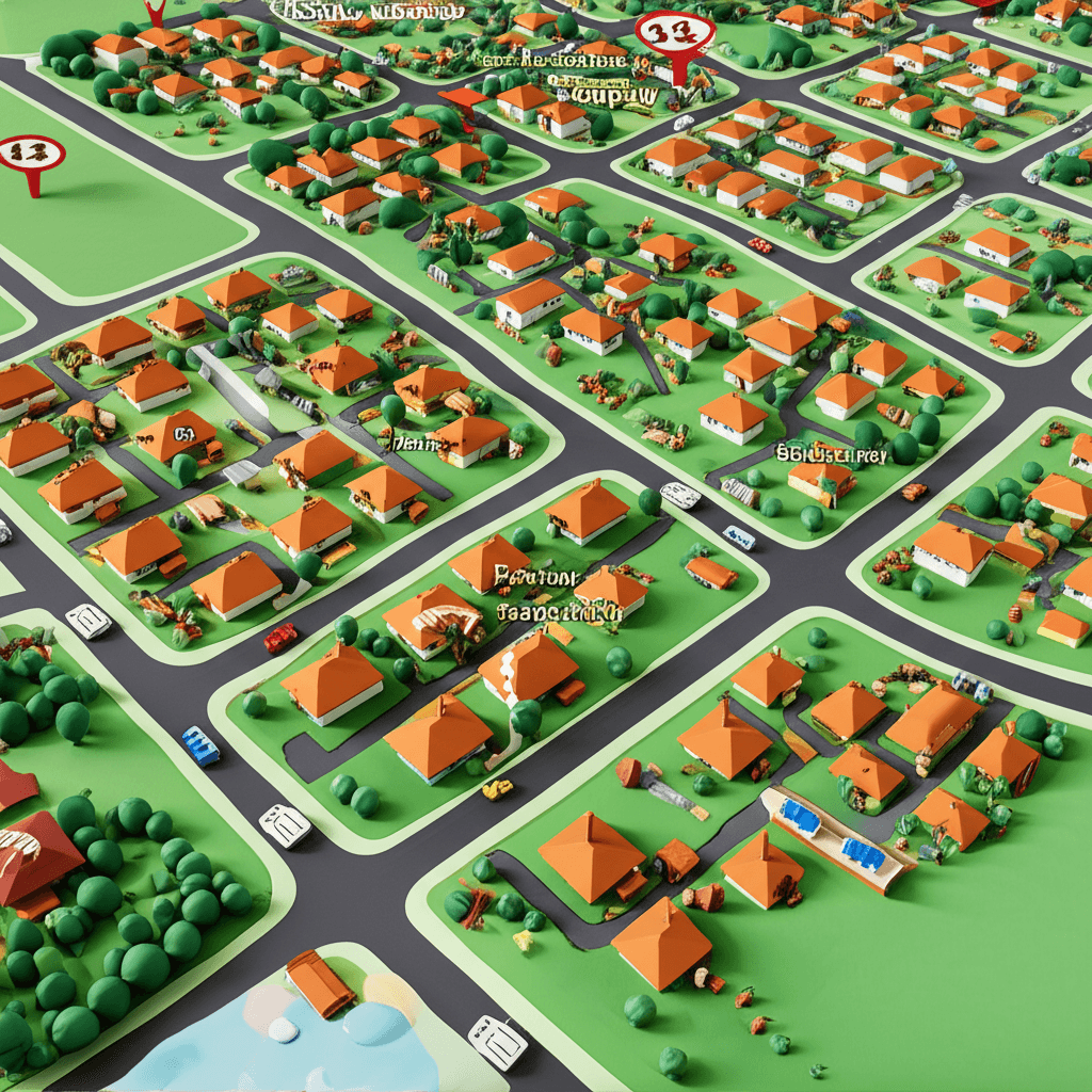 A digital map of an Australian suburb with data overlays showing supply, demand, and vacancy rate statistics