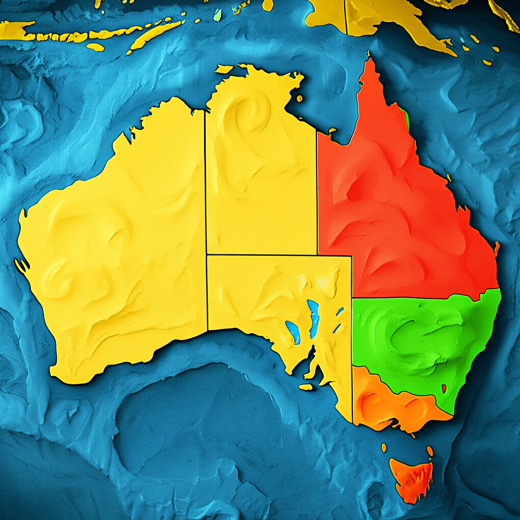 A map of Australia highlighting coastal property price growth hotspots like the Gold Coast, Sunshine Coast, and Adelaide