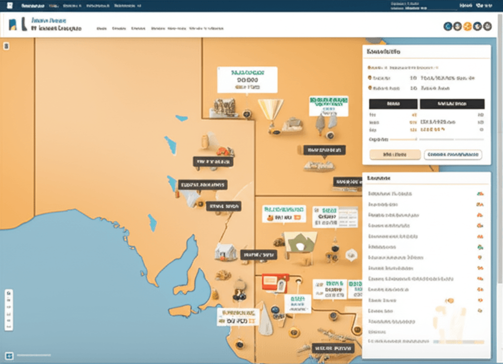 A screenshot of a sophisticated property analytics platform showing suburbs filtered by high rental yield on a map of Australia
