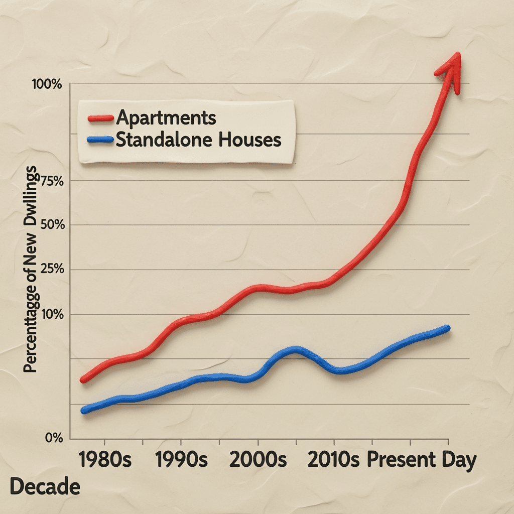 Data illustrates a significant rise in the construction of units and apartments in Australian capital cities over the last few decades, peaking in recent years.