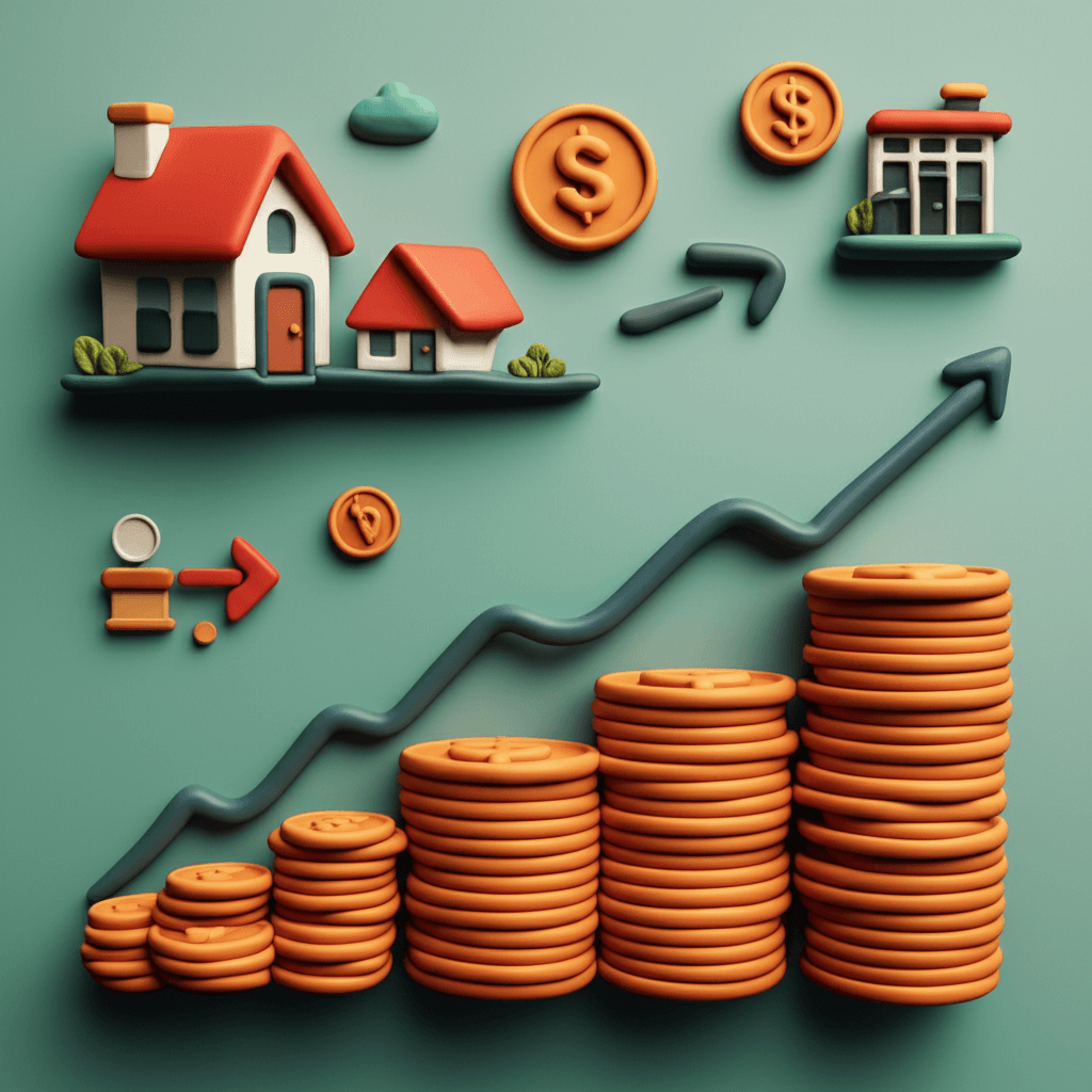 A modern infographic illustrating various passive income streams like property, shares, and savings.