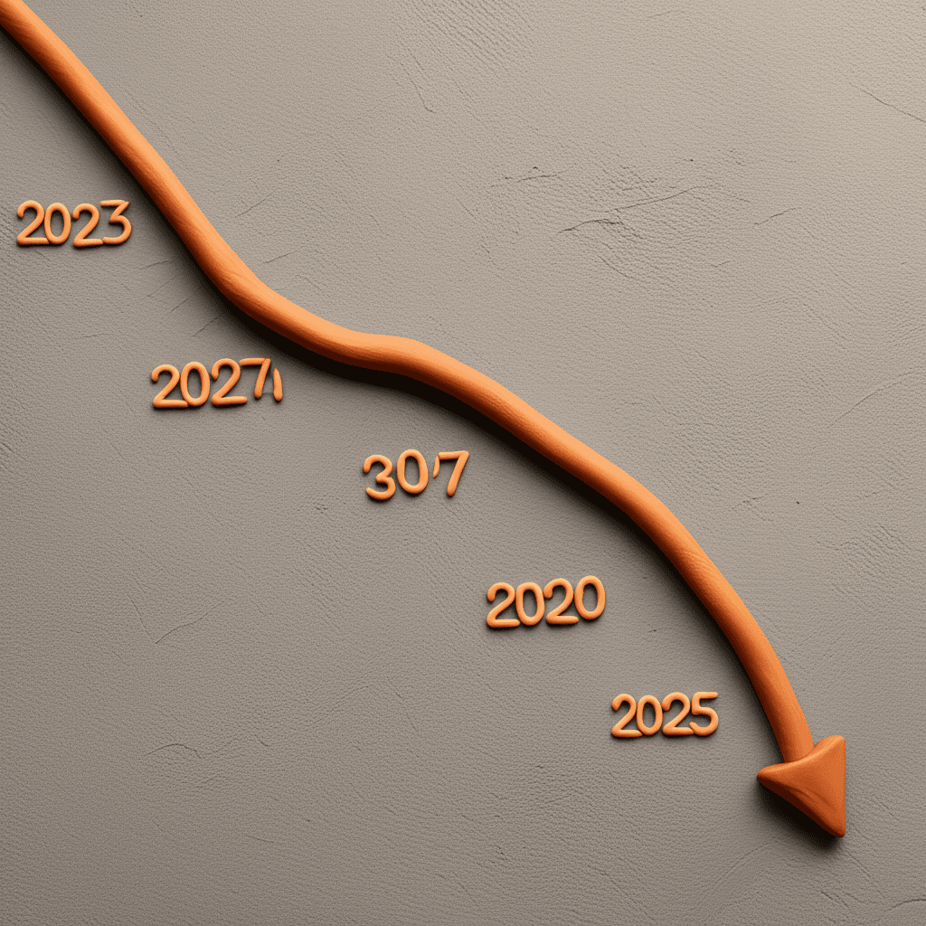 A line graph showing the sharp decline in Australian housing affordability from 2020 to 2025