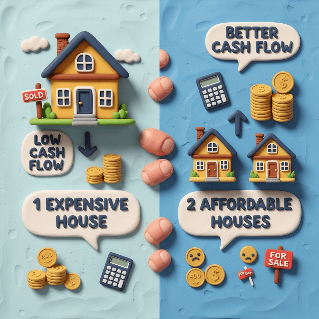 A comparison of investment scenarios shows that blue collar properties offer significantly better cash flow than a single, more expensive blue chip property for the same total investment.