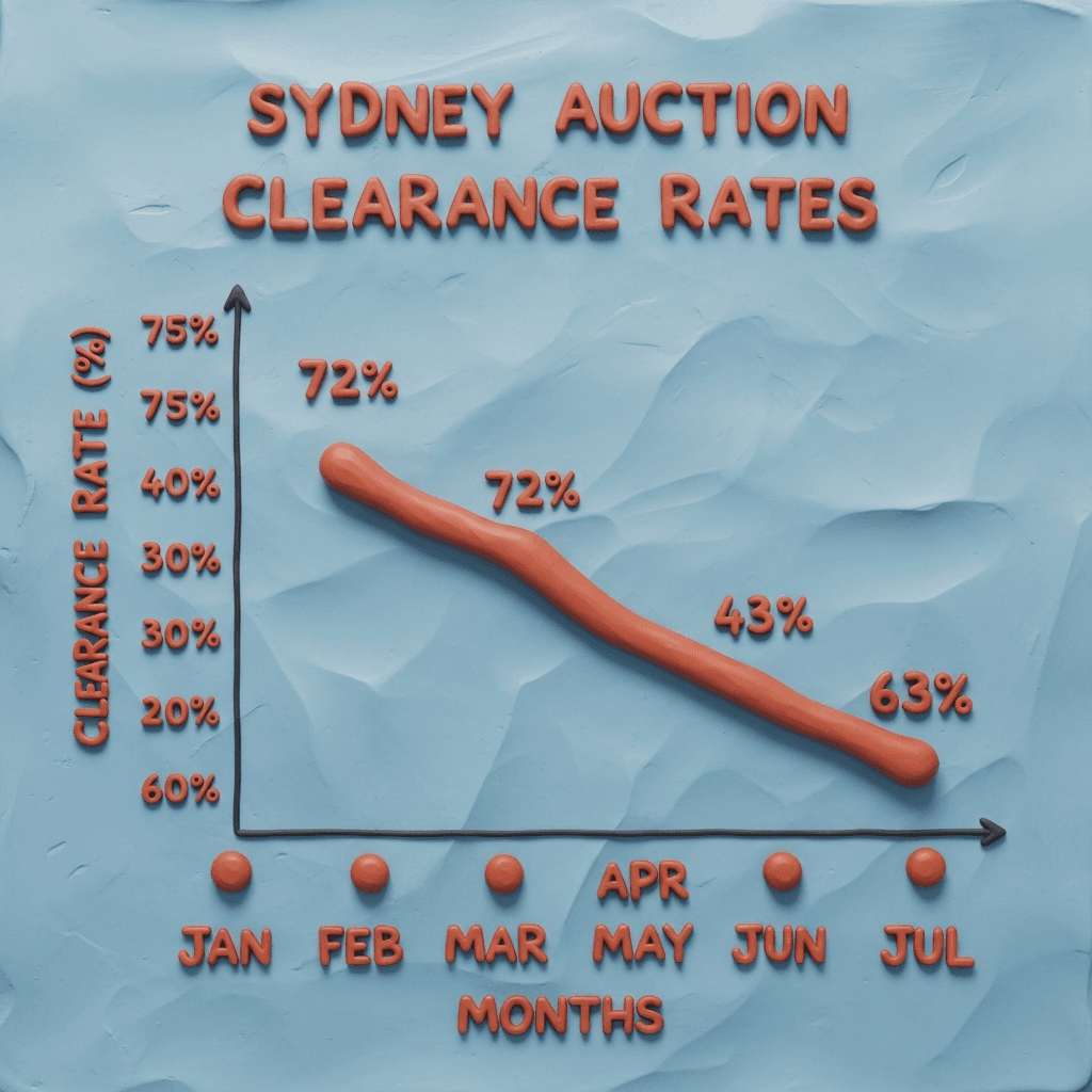 Key market indicators, such as a drop in auction clearance rates from a peak of 72% to 63%, signal a significant cooling in the Sydney property market.