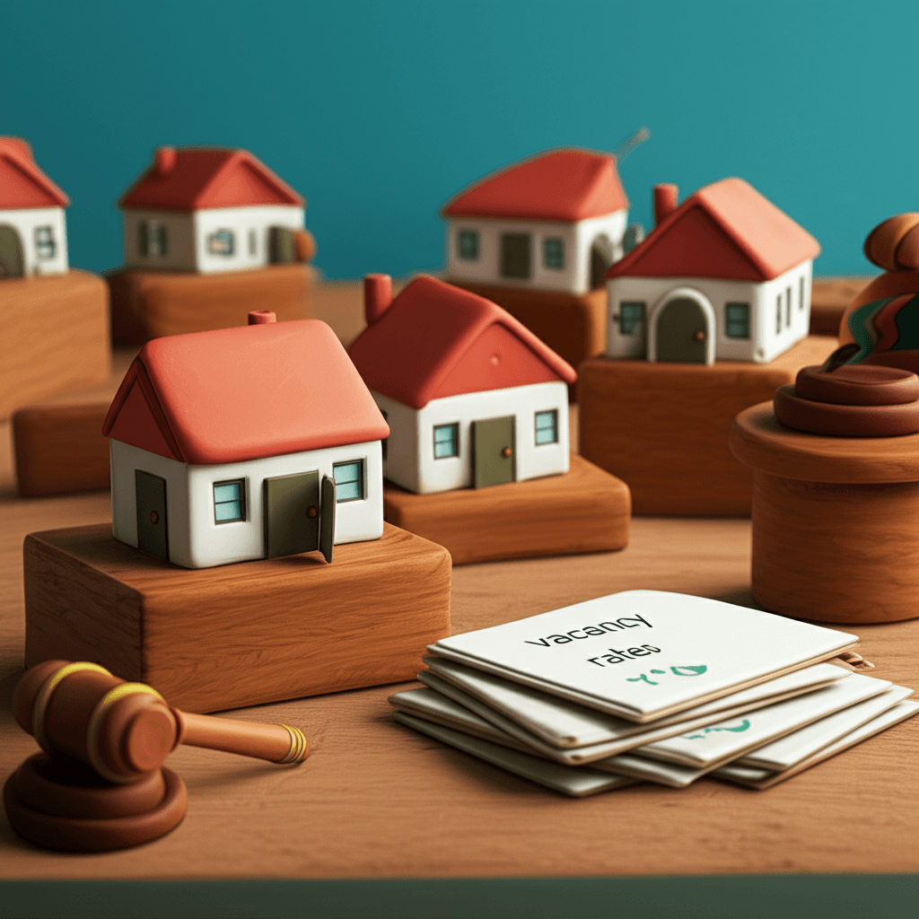 A clean, modern dashboard showing various property market metrics like vacancy rates, stock on market, and auction clearance rates for an Australian suburb