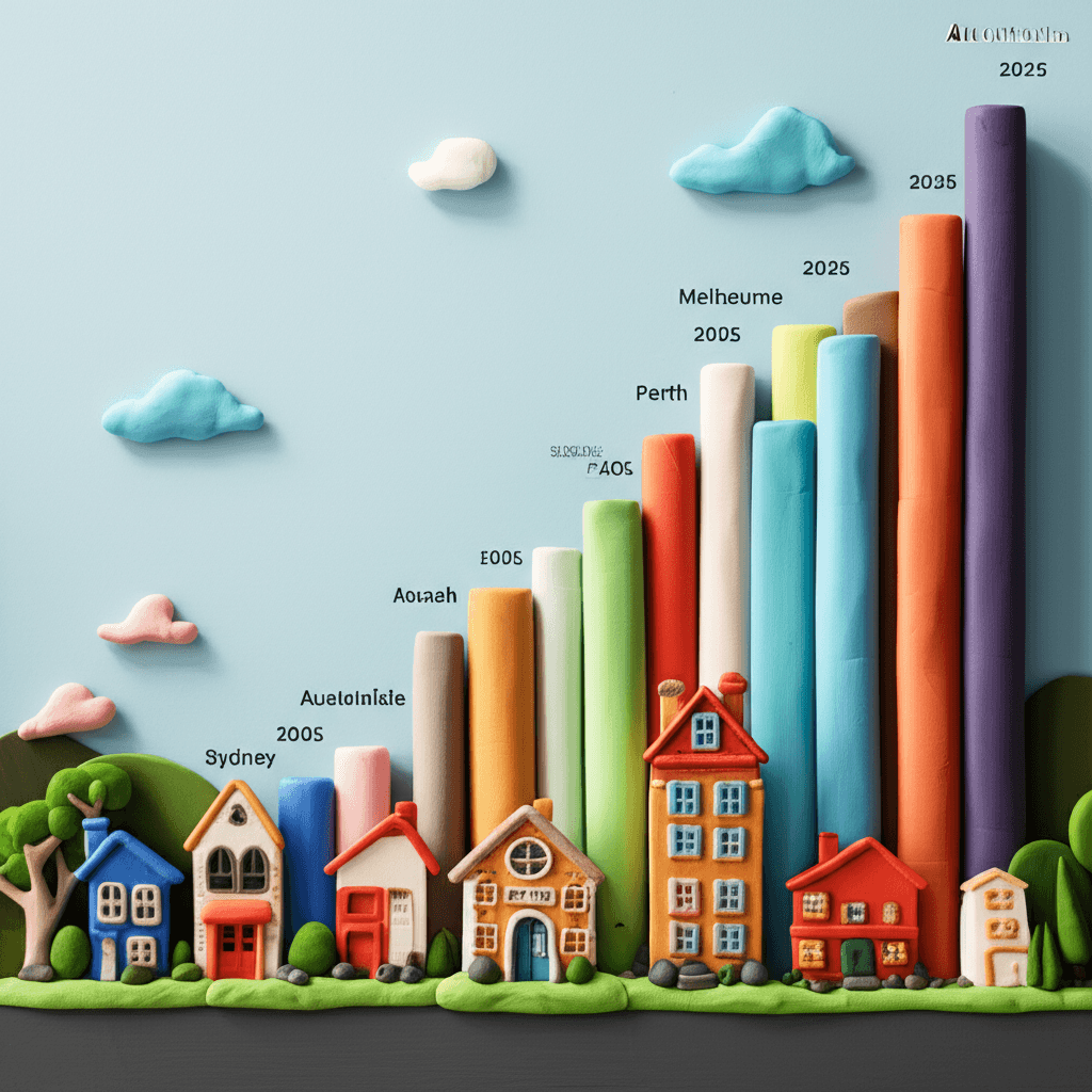 A vibrant chart showing the rising trend of property listings in major Australian cities throughout 2025