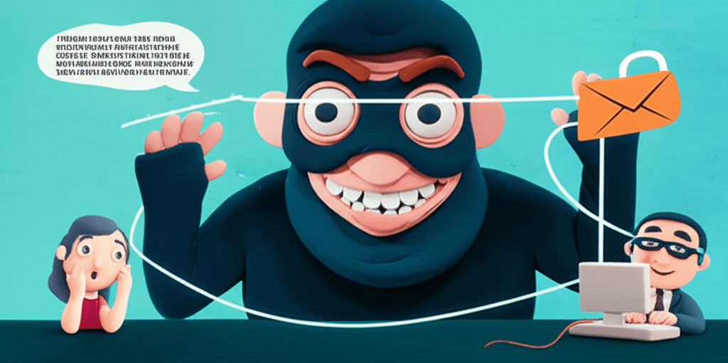 A graphic illustration showing a hacker intercepting an email between a home buyer and a conveyancer