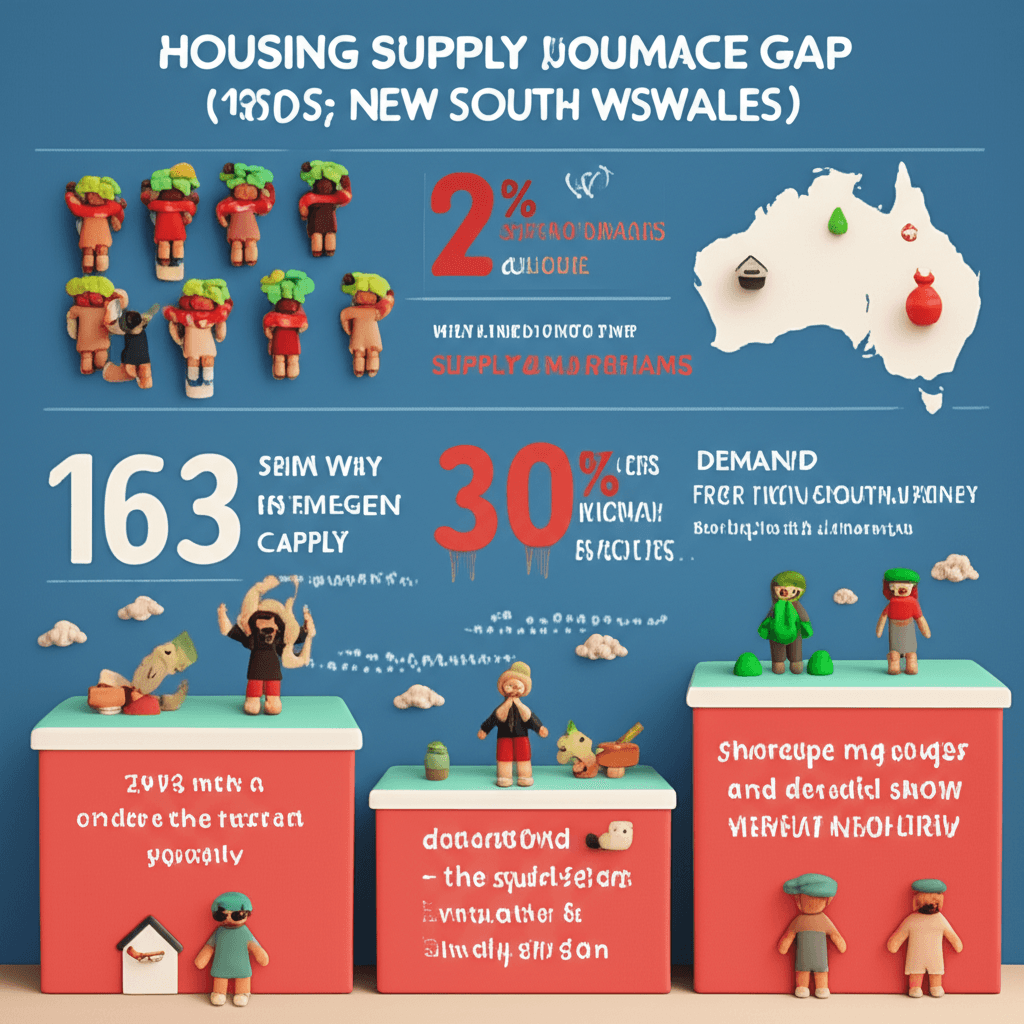 An infographic showing the gap between housing supply and demand in NSW with key statistics