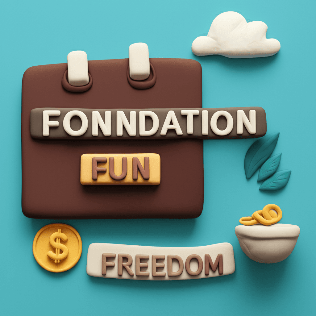 A clean and simple infographic illustrating the 'Three Fs' of budgeting: Foundation, Fun, and Freedom