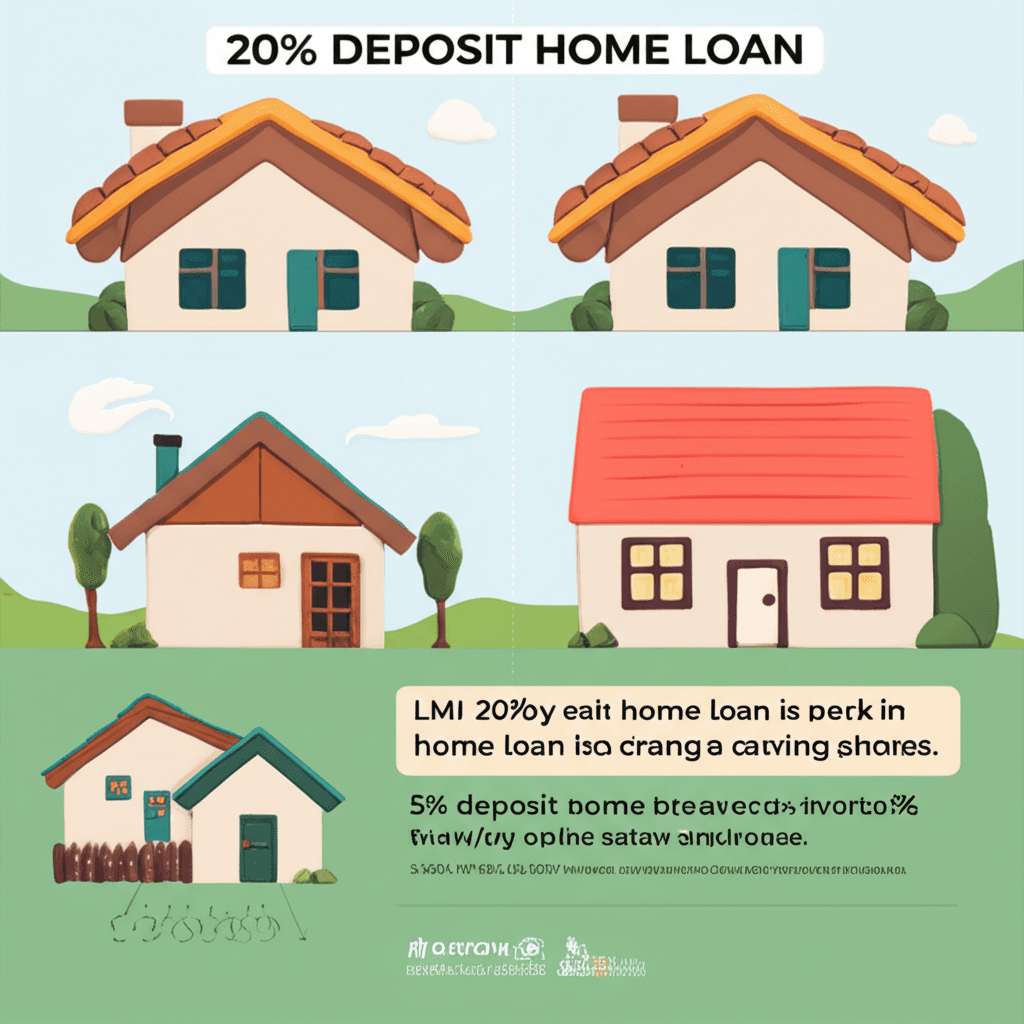 A clear infographic comparing a 20% deposit home loan with a 5% deposit loan under the government scheme, showing the savings on LMI.