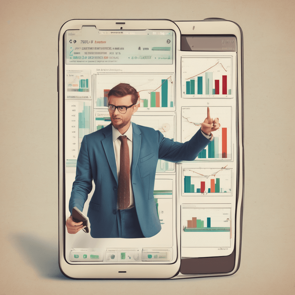 A satirical image of an 'expert' pointing confidently at a simple, misleading property chart on a small phone screen.