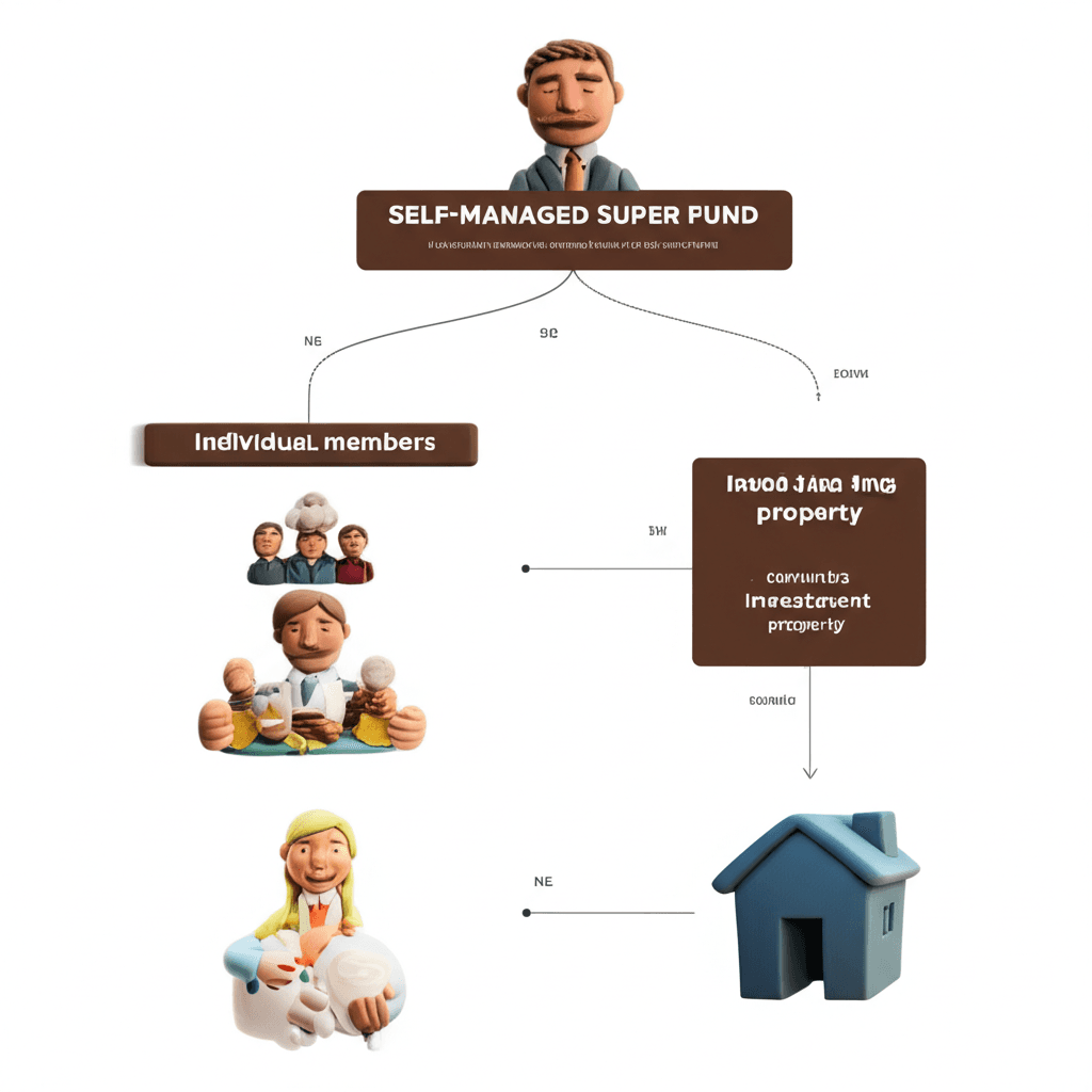 A clear flowchart diagram illustrating the structure of a Self-Managed Super Fund (SMSF) holding an investment property.