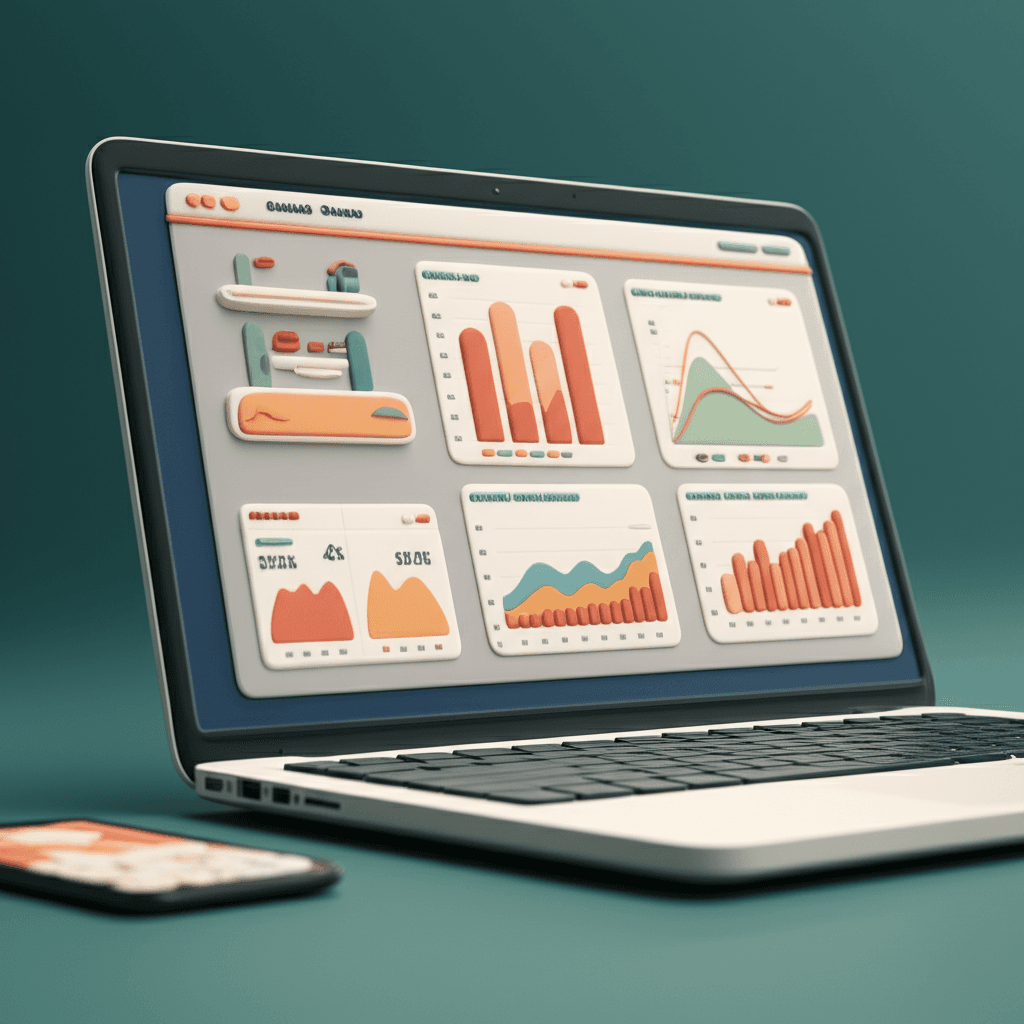 A sleek dashboard on a laptop displaying Australian property market data, with graphs showing suburb growth and rental yield.