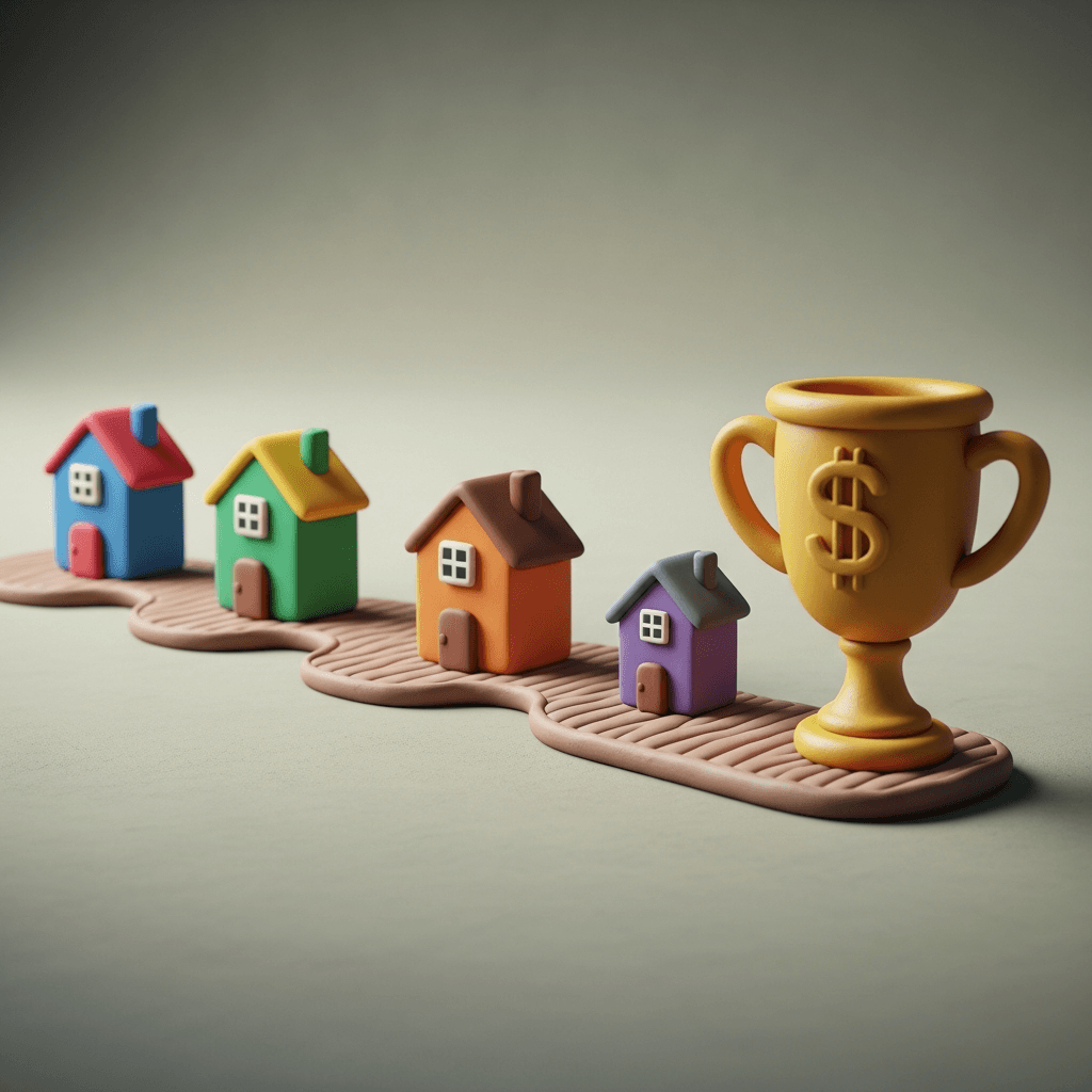 A four-property portfolio is built over several years by consistently repeating a cycle of strategic acquisition, alternating between growth and cash flow assets.