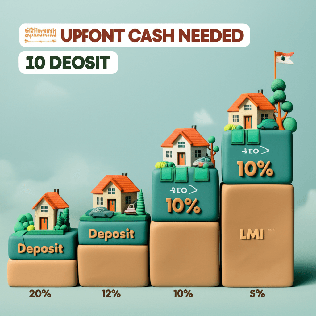 A clear infographic comparing the total upfront cash needed for a property purchase with a 20%, 12%, 10%, and 5% deposit, highlighting the LMI cost.